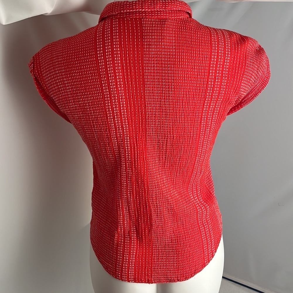 Harper Heritage red orange short sleeve button down with tie bottom - Picture 4 of 9